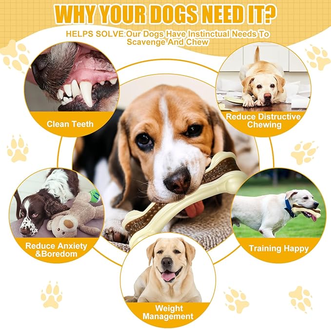 Sosation 6 Pcs Dog Toys for Aggressive Chewers Nylon Beef Flavor Bones Tough Puppy Teething Toys Puppy Chew Bones for Large Medium Small Breed Dogs Puppies Pets Chew Toys(Small)