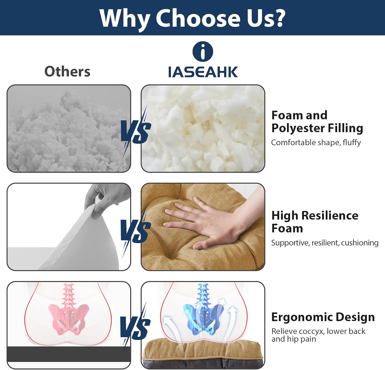 Chair Cushions for Dining Chairs, Seat Cushions for Kitchen Chairs, Indoor Seat Cushions with Ties, Tufted Foam Chair Pads, Non Slip Chair Cushions Set of 4, 15.5" x 15.5" x 4", Khaki