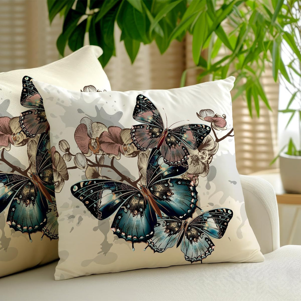 2 Pcs Throw Pillow Covers for Couch Butterflies Bed, Aesthetic Design Butterfly Linen Cotton Pillowcase Covers for Couch Sofa Bed Bedroom Apartment Dorm Living Room Office Home Decor