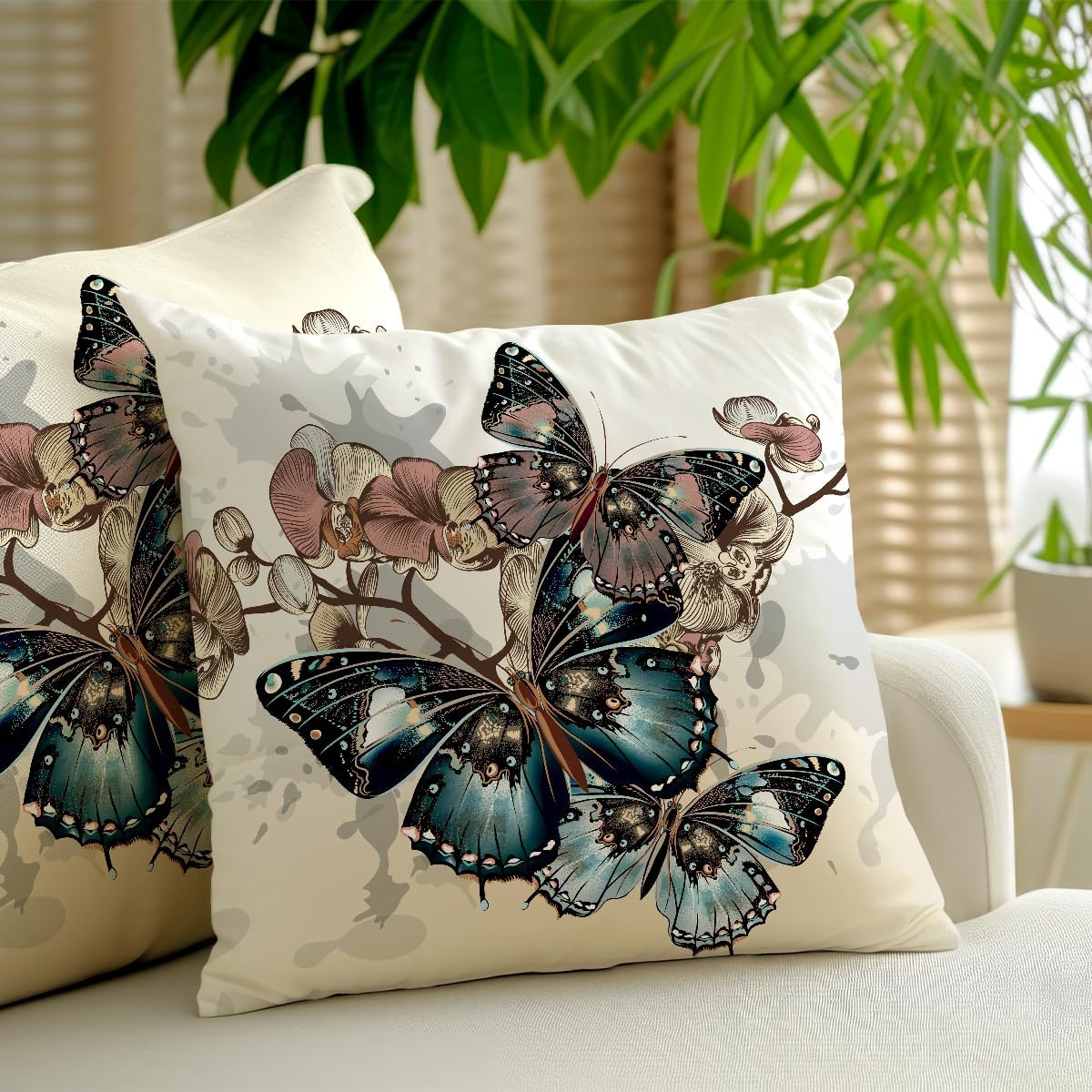 2 Pcs Throw Pillow Covers for Couch Butterflies Bed, Aesthetic Design Butterfly Linen Cotton Pillowcase Covers for Couch Sofa Bed Bedroom Apartment Dorm Living Room Office Home Decor