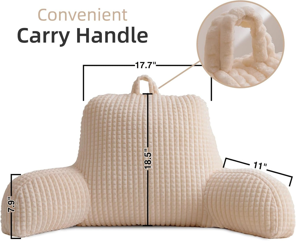 A Nice Night Reading Pillow Bed Wedge Large Adult Children Backrest with Arms Back Support for Sitting Up in Bed/Couch for Lounging Bedrest,Waffle Stereoscopic Design,Ivory