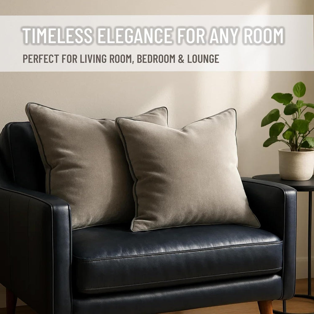 2 Pack Velvet Decorative Throw Pillow Covers, 12"x20", Dove Grey, Solid, Modern, Contrast Piping, Indoor Use, Bedroom & Living Room