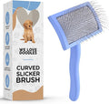 Slicker Brush for Dogs, Dog Grooming Supplies - Best Doodle & Poodle Brush for Long Haired Dogs - Goldendoodle Long Pin Detangler For Dematting (Medium Curved)