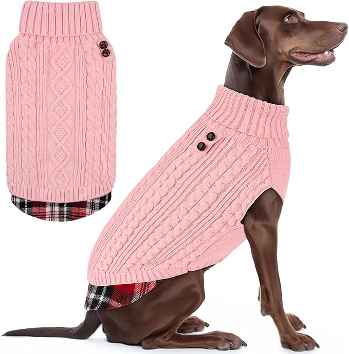 KYEESE Dog Sweater Comfy Pet Coat for Fall Winter Cold Weather Warm Turtleneck Large Dogs Sweater with Gingham Patchwork Soft Pullover Dog Sweaters for Large Dogs