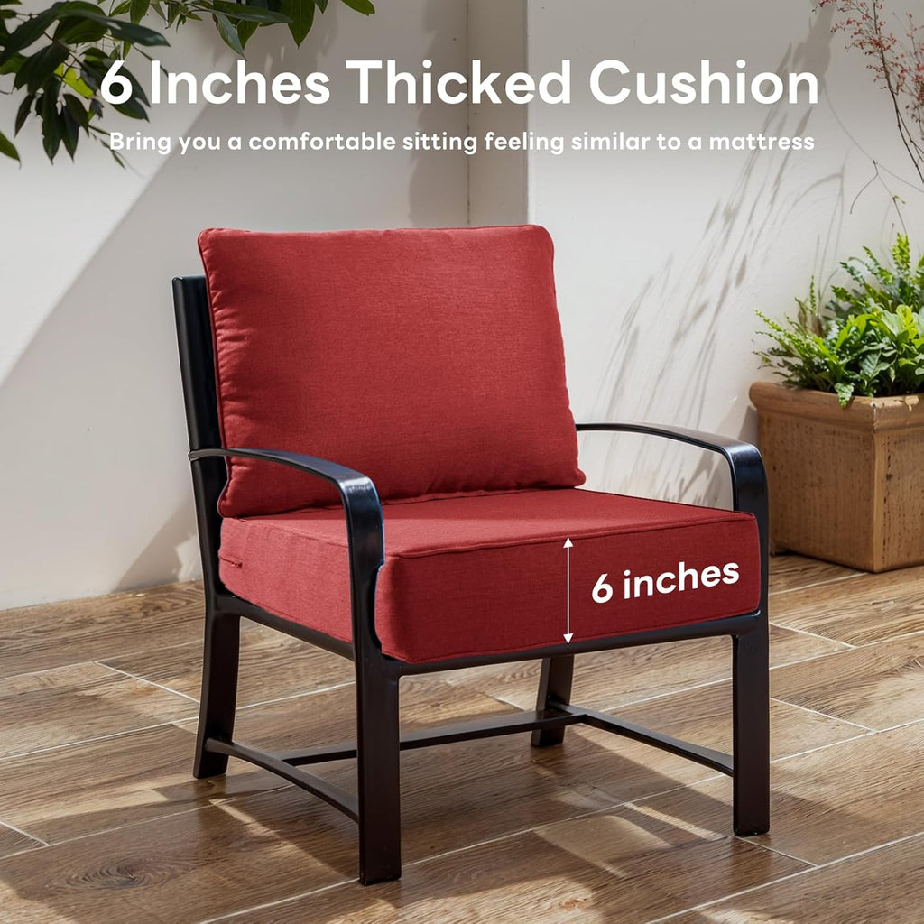 6" Thicker Outdoor Chair Cushion 3 Sets - 24" *24" *6" Waterproof Patio Furniture Cushions with Removable Cover, 28D High Density Sponge Filling Thicken Outdoor Patio Cushions - Red