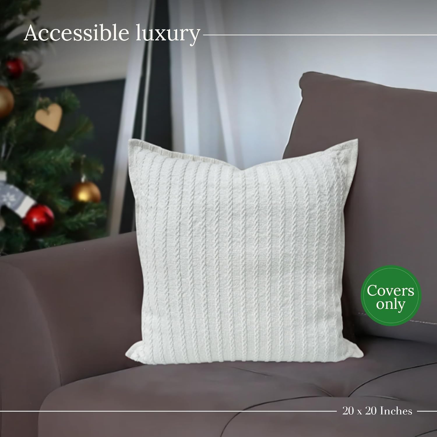SanVia Ivory Pleat Premium Cotton Throw Pillow Covers, 20 x 20 Inches, Luxury Holiday Themed Handwoven Couch Pillow Covers, Hidden Zipper, Elegant Home Décor, Insert Not Included