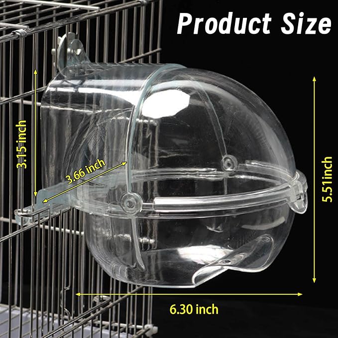Bird Bath Box for Cage, Parrot Hanging Planet Bathtub No-Leakage Transparent Omnidirectional Observation Tub Shower Box Birds Cage Accessory for Canary Parrot Crested Cockatiel Lovebird