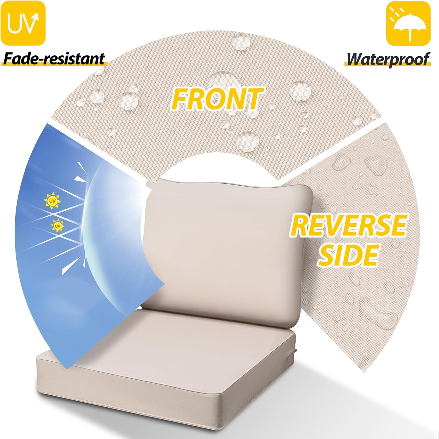 AAAAAcessories Outdoor Deep Seat Cushions, Waterproof, Fade-Resistant Patio Furniture Replacement Cushions, 24" x 24" x 5", Set of 2, Khaki Beige