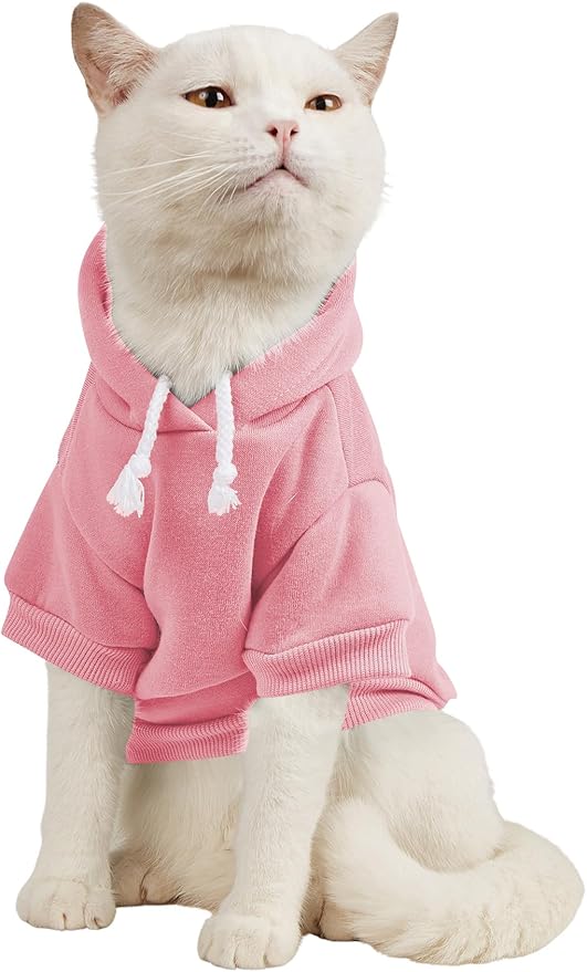 QWINEE Basic Dog Hoodie Sweatshirt Puppy Sweater Warm Cat Costumes Pet Clothes for Chihuahua Puppy Kitten Small Medium Dogs Light Pink X-Large