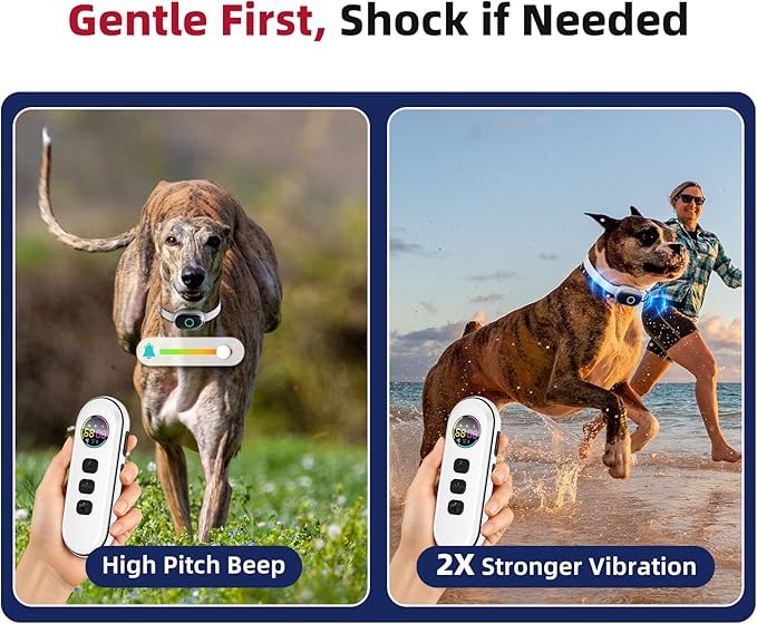 2025 Upgraded Shock Collar for Dogs, Dog Training Collar with Remote Control for Medium Large Dogs, 3 Training Modes - Beep, Vibration and Shock with Safety Lock, IPX7 Waterproof, Rechargeable,White