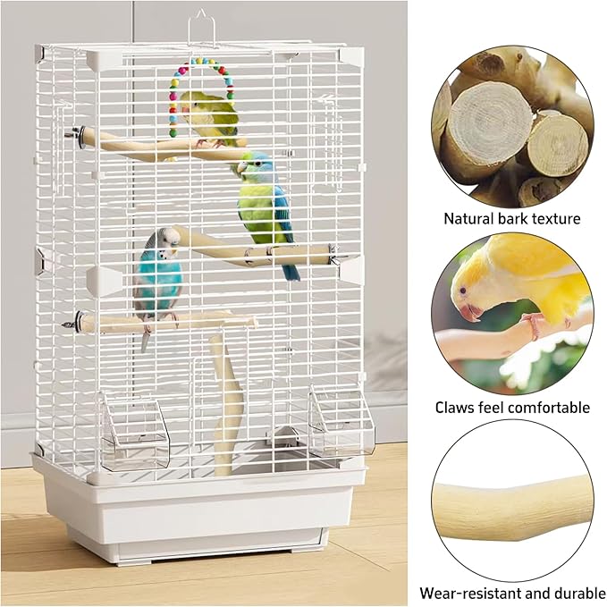 Hamiledyi 4Pcs Natural Wooden Bird Branch Wood Perch Stand Parrot Stand Stick Paw Grinding Cage Accessories for Parrots Parakeets Cockatiels Conures Lovebirds.(8x1in)