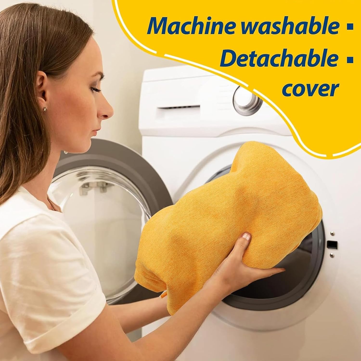 AAAAAcessories D-Shaped Chair Cushions, 2" Thick Dining Chair Pads with Ties and Removable, Machine-Washable Cover, 17" x 16", Set of 8, Golden Yellow