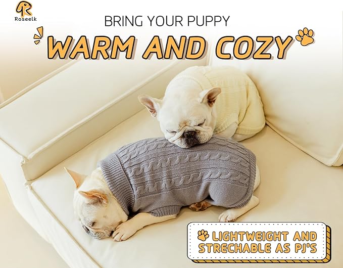 2 Pack Dog Sweaters for Small Dogs - Puppy Medium Warm Clothes in Winter, Turtleneck Pullover Design for Boy Girl Pet, Doggie, Cat, Kitten Chihuahua Bulldog Pug Beagles (S, Grey, Beige)