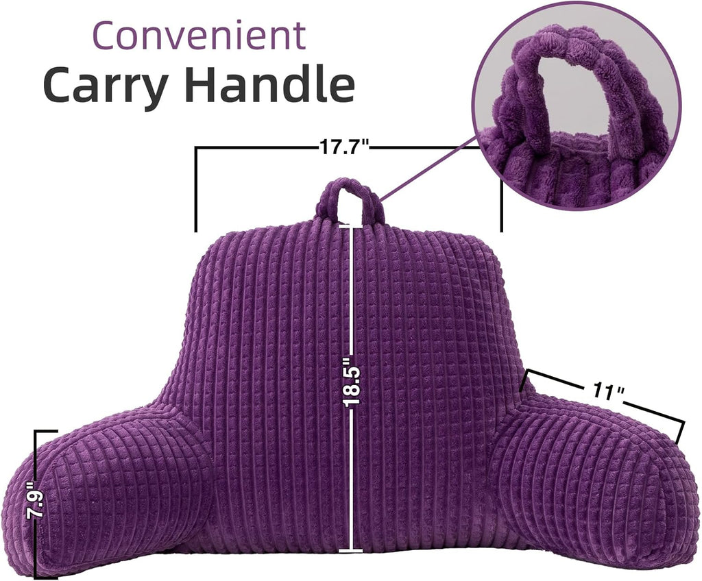 A Nice Night Reading Pillow Bed Wedge Large Adult Children Backrest with Arms Back Support for Sitting Up in Bed/Couch for Lounging Bedrest,Waffle Stereoscopic Design,Purple