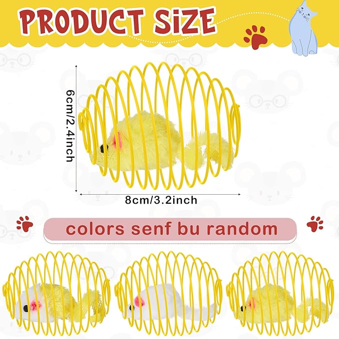 Jecery 5 Pcs Cat Spring Balls Stretchable Springs Toys Rolling Balls Colorful Playful Coils Interactive Spring Action Toy Caged Rats for Kitten Cat Pet Supplies Indoor (Yellow Mouse,Yellow)