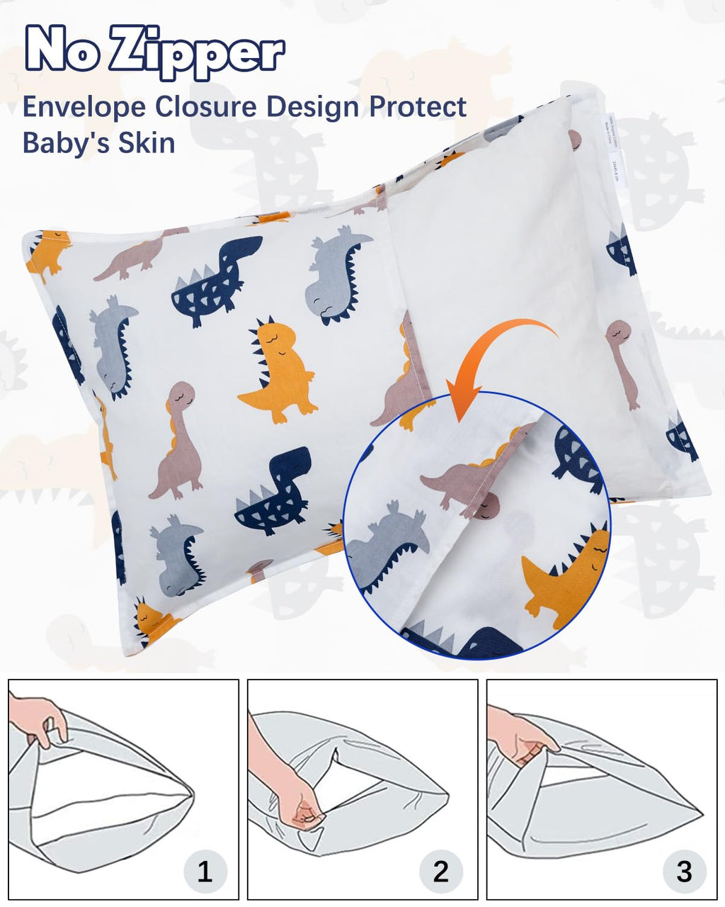 ALVABABY Toddler Pillowcases 2 Pack Organic Cotton Kids Pillow Cover Fit 13"x 18" or 12"x22" Envelope for Girl Boy Sleepy Travel