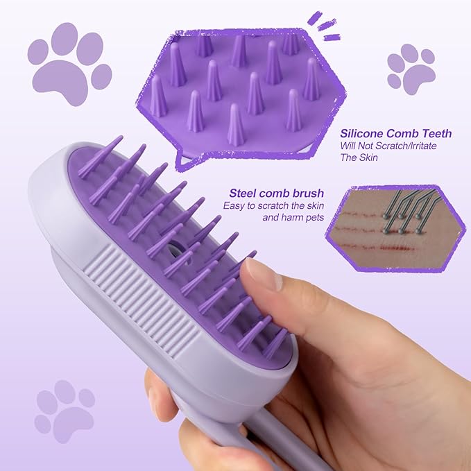 Steam Brush for Cat & Dog – 3-in-1 Spritz Pet Spray Hair Removal Comb for Grooming & Shedding Steam – Water Brush for Long