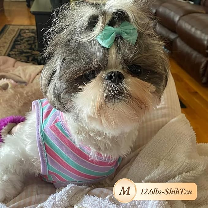 KYEESE 2Pack Dog Shirts Striped T Shirt Cotton Tank Top Soft Tee for Small Dogs Lightweight Clothes Sleeveless Dog Vest, Medium,Pink+Striped