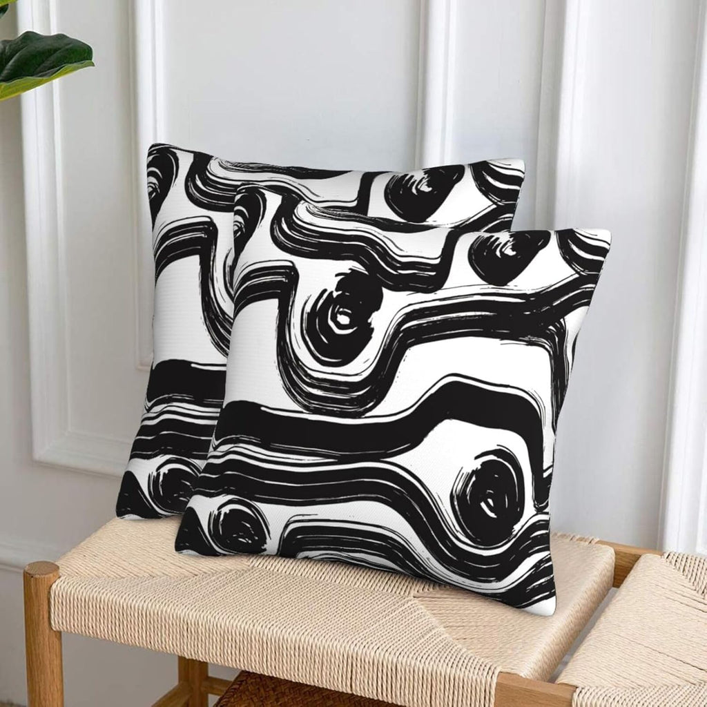 Black and White Striped Throw Pillow Covers 18x18 in Set of 2 Decorative Modern Pattern Linen Abstract Art Boho Pillow Case Square Cushion Covers for Farmhouse Sofa Bed Couch Living Room Decor