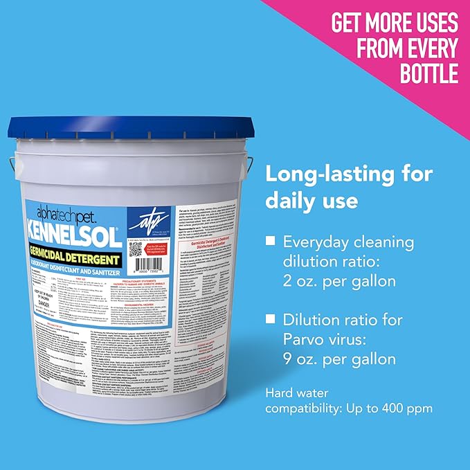 ATP KennelSol 1-Step Kennel Cleaner - 5 Gallons Liquid Disinfectant, Effective Against Bacteria and Viruses, Deodorizer Wintergreen Scent by Alpha Tech Pet
