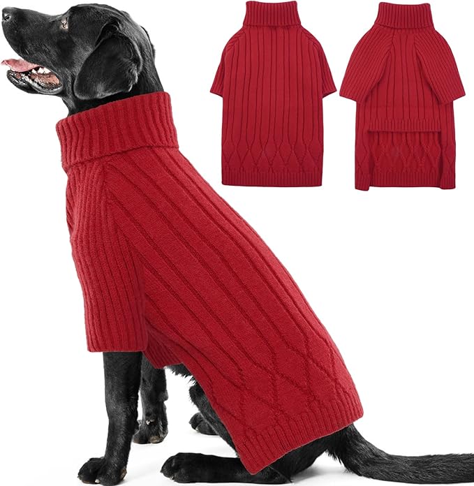XXL Dog Sweaters for Extra Large Dogs, Warm Winter Fall Turtleneck Knitwear, Christmas Sweater, Pet Sweatshirt Clothes Outfit for Girls Boys, Labrador (Red XXL)