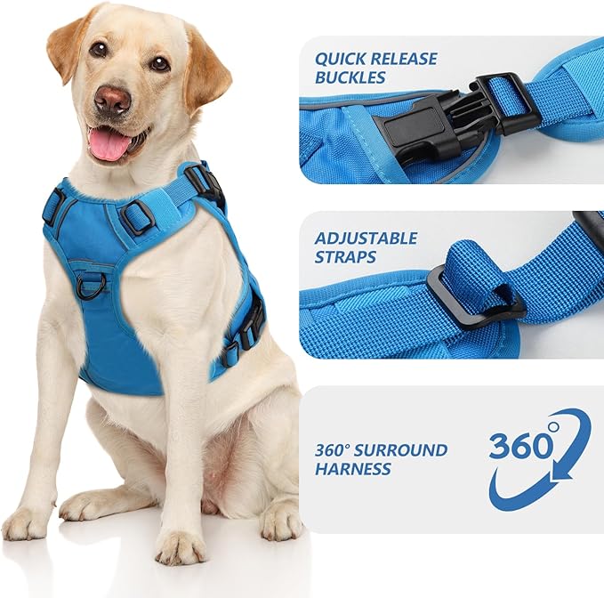 WINGOIN Blue Tactical Dog Harness for Small Dogs, Heavy Duty No Pull Harness with Handle, Adjustable Reflective Military K9 Pet Vest for French Bulldog, Pug, Walking, Training, Hunting (S)