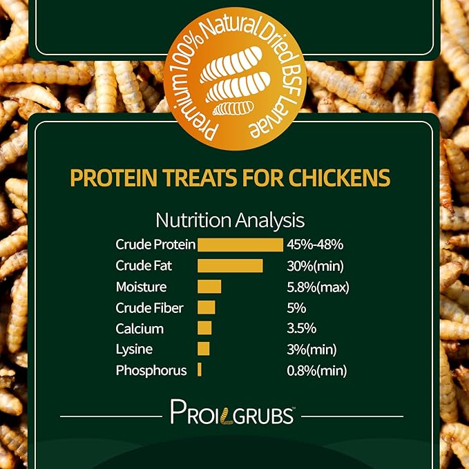 PROILGRUBS 11 LBS Protein Treat for Chickens All Natural Dried Black Soldier Fly Larvae Treats, Dried Meal Worms for Chickens, Hens, Birds
