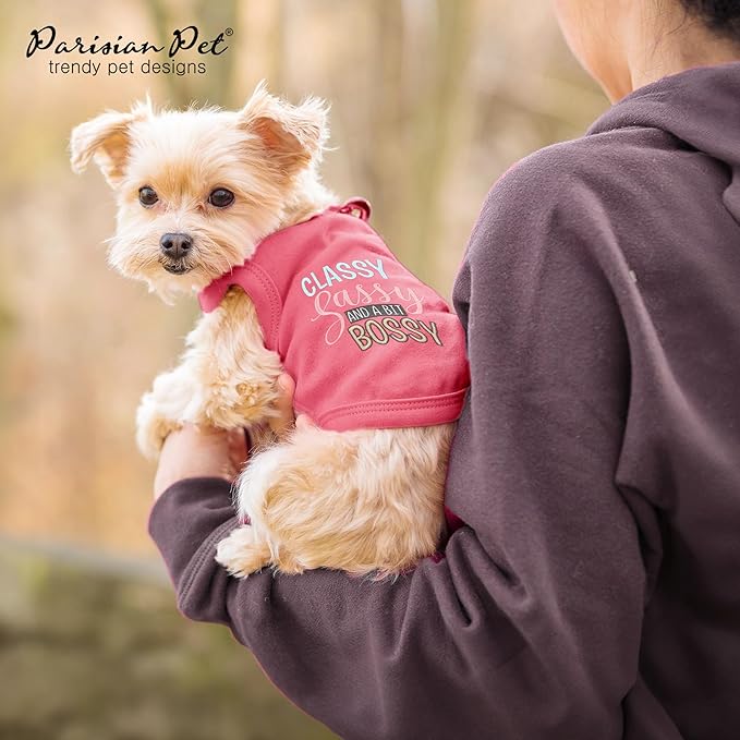 Parisian Pet 'Bit Bossy' Dog Tee - 100% Cotton, Machine Washable T-Shirt for Large Dogs, Pink