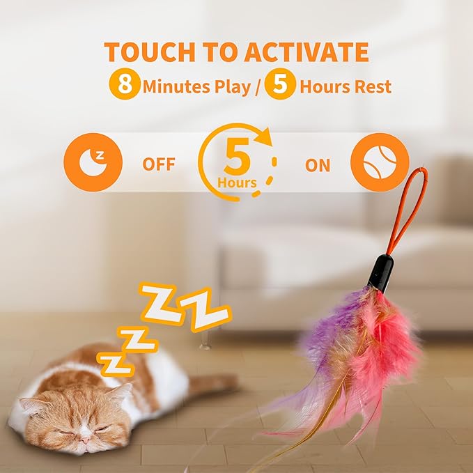 Interactive Cat Toy,Automatic Cat Toy for Indoor Cats,Hanging Door Clip Ribbon 360° Rotation,Feather & Rainbow Cat Stimulating Ribbons Cat Toys for Bored Adult/Kitten Exercise
