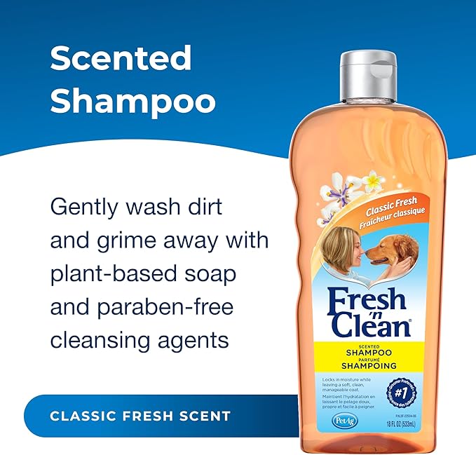 Pet-Ag Fresh ’n Clean Scented Shampoo, Classic Fresh Scent - 18 oz - Moisturizes with Vitamin E & Aloe Vera - Strengthens & Repairs Coats - Soap Free