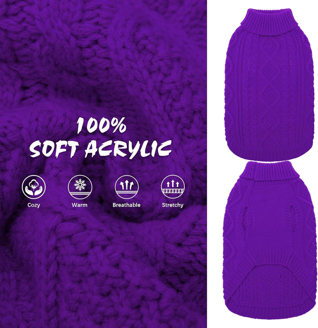 BINGPET Thermal Knitted Dog Sweater for Small Medium Large Dogs,Winter Puppy Cat Coat Warm Sweartershirts Outfits,Classic Cable Knit Turtleneck Pullover Dog Jumper Coat Warm Sweartershirts