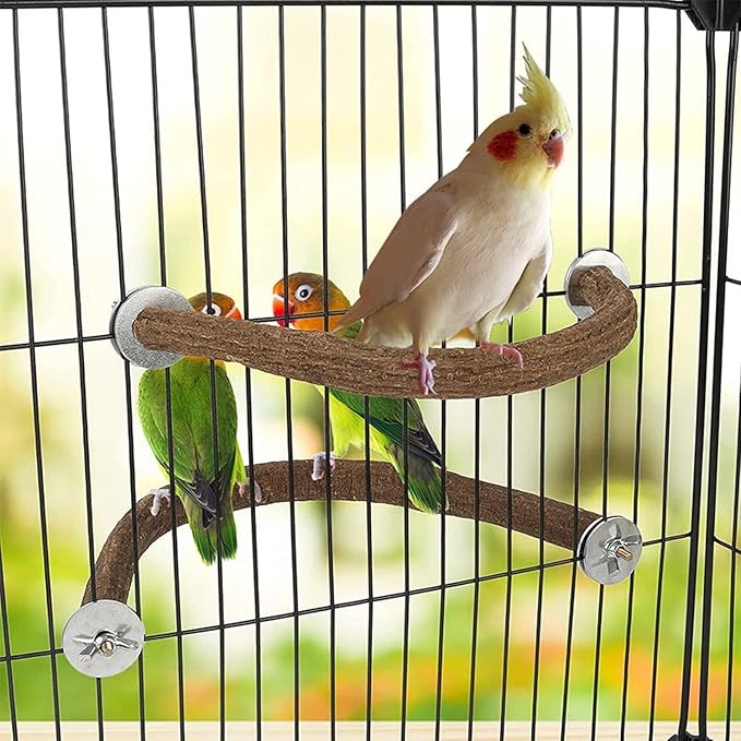 Allazone Bird Natural Wood Stand Perch Swing U Shape Natural Parrot Perch Bird Stand Pole for Parakeet, Conure, Cockatiel, Budgie, Lovebirds
