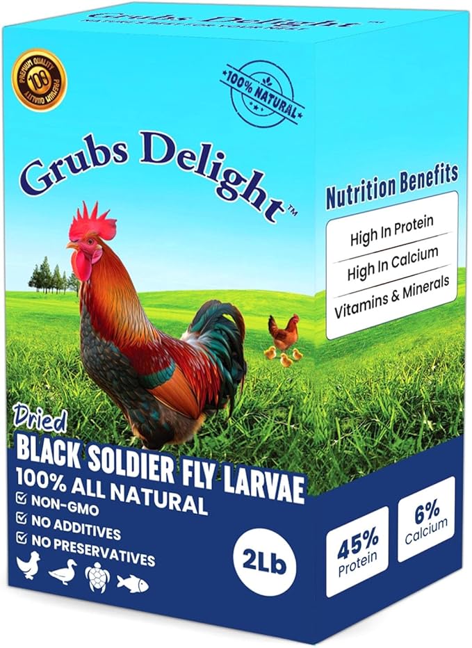 2LB Dried Black Soldier Fly Larvae for Chickens – 85x More Calcium Than Mealworms, for Chickens and Birds, 100% Natural Non-GMO Chicken Worms Treats, High Protein & Calcium Poultry Feed