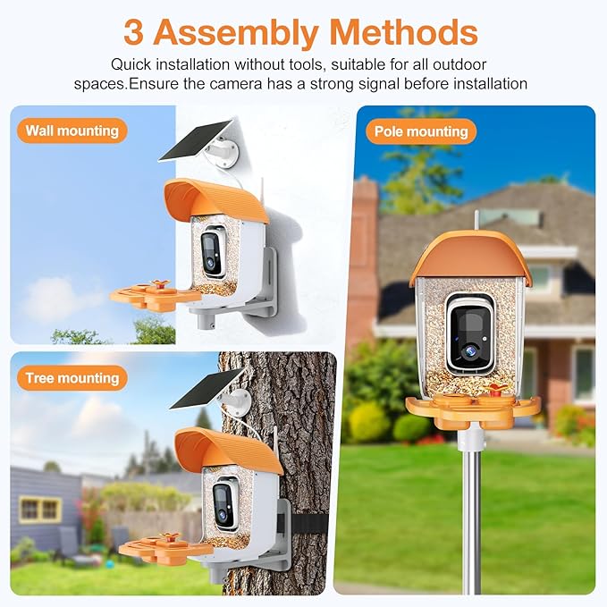 Smart Bird Feeder With 3MP HD Camera & AI Identify, Hummingbird Feeder With Solar Panel, Supports Two-Way Audio, Instant Arrival Alerts, Birdhouses For Outdoors, Gifts For Bird Lovers, Orange
