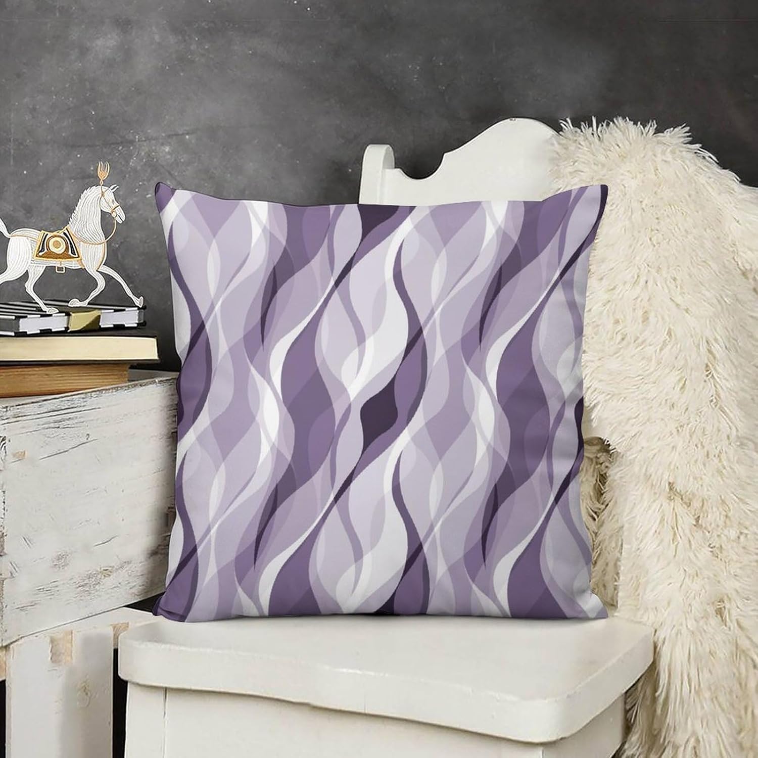 Lavender Throw Pillow Covers Modern Purple and Grey Striped Decorations for Bedroom Living Room Farmhouse Sofa Pillows Bed Couch 20x20 Inch