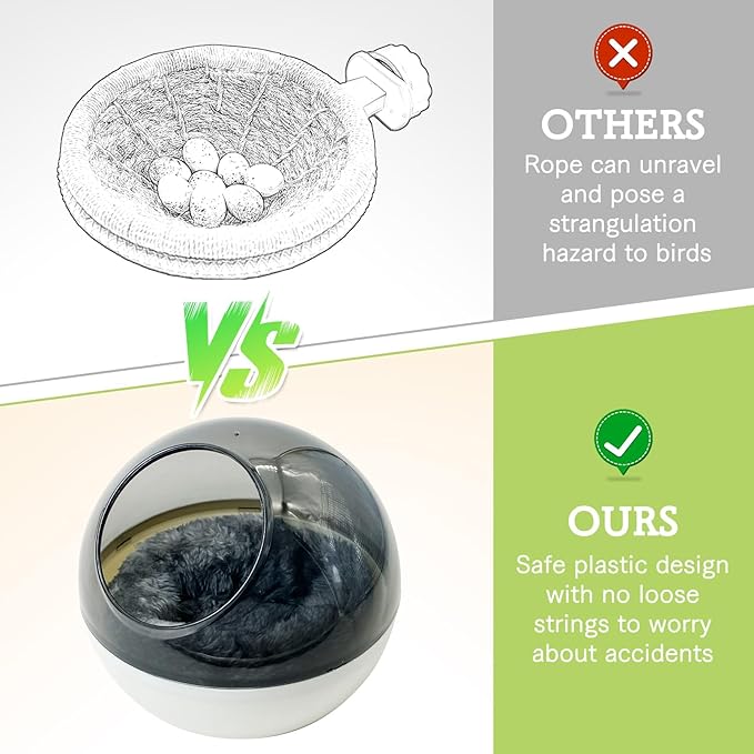 kathson Plastic Bird Nest Chewproof Small Bed with mat Hanging House Hut Bird Cage Breeding Hatching Nest Washable Parakeet Nest for Parrot Budgie Love Bird Canary (Grey)