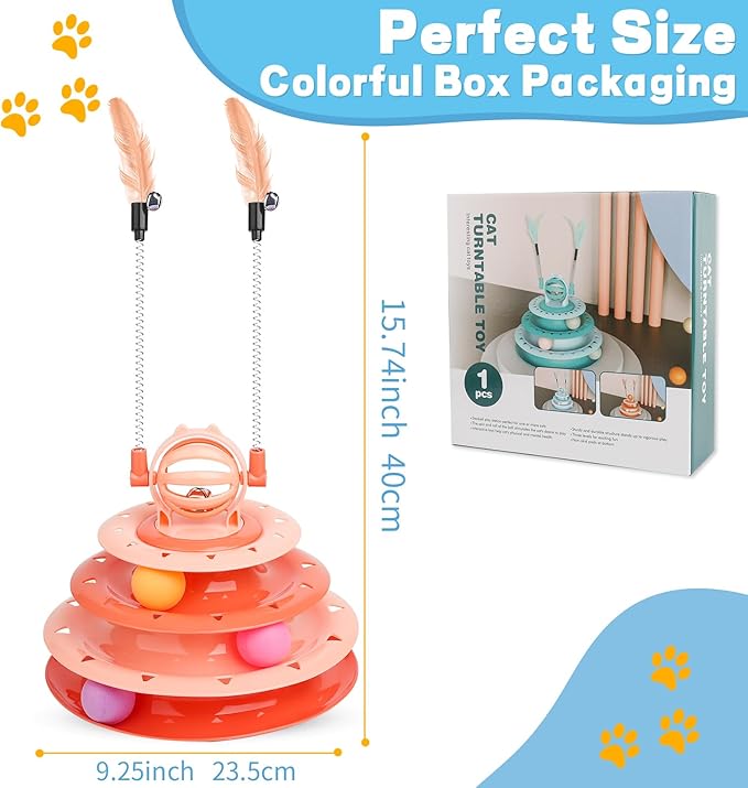 Cat Toy Interactive Pet Plaything for Indoor Kitten Interactive Kitty Puzzle Ball with 2 Cat-Tease (Orange)