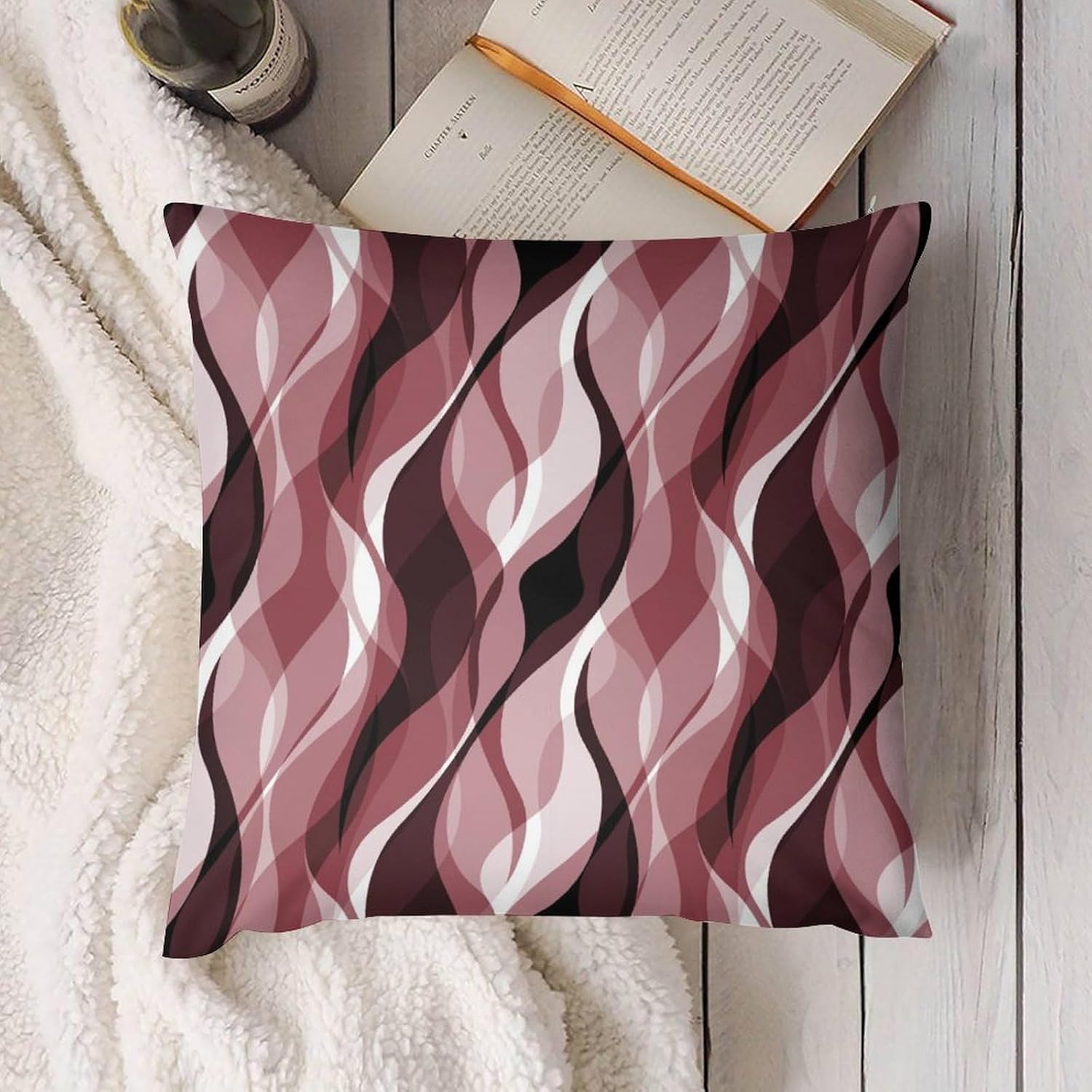 Burgundy Throw Pillow Covers Modern Abstract Ombre Burgundy Striped Decorations for Bedroom Living Room Farmhouse Sofa Pillows Bed Couch 18x18 Inch