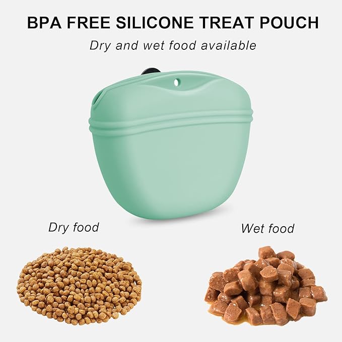 Left&Right Dog Clicker Training Kit,Silicone Dog Training Treat Pouch and Dog Clickers,Dog Treat Bag with Clicker Training for Dogs,Pet Treat Bag with Magnetic Buckle Closing and Waist Clip,Egg Green