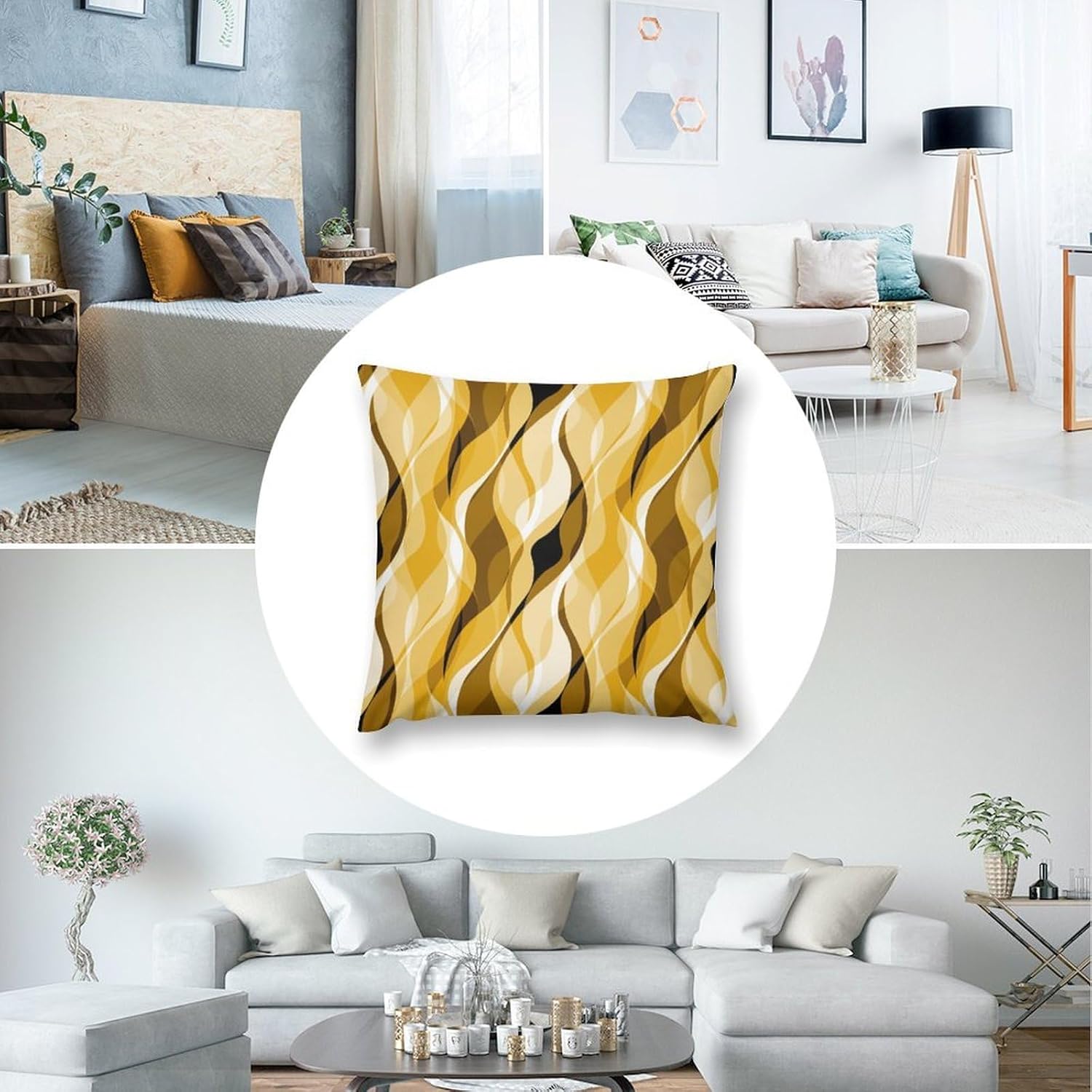 Yellow Throw Pillow Covers Abstract Ombre Yellow and Grey Striped Decorations for Bedroom Living Room Farmhouse Sofa Pillows Bed Couch 20x20 Inch