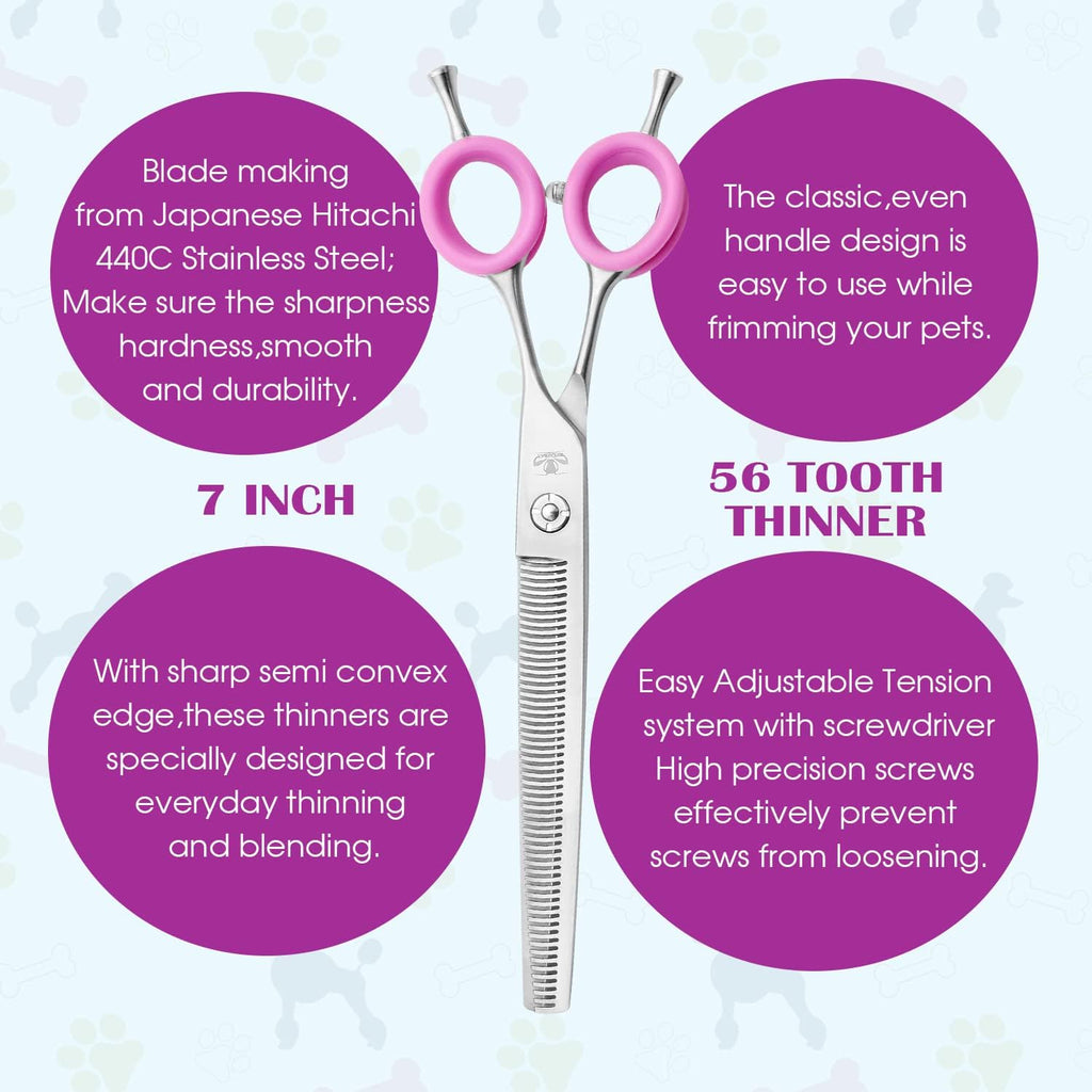 Dog Grooming Scissors, 7.0" Shears with Matte Deluxe Color, 56 Tooth thinning Shears
