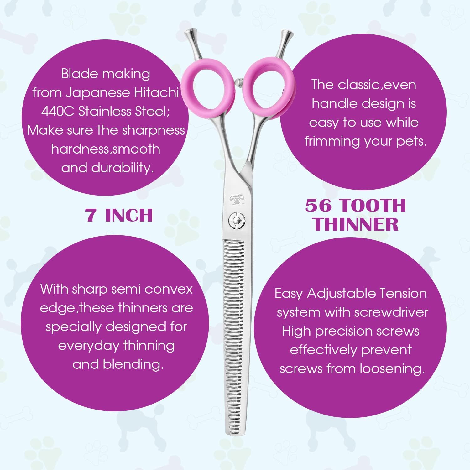 Dog Grooming Scissors, 7.0" Shears with Matte Deluxe Color, 56 Tooth thinning Shears