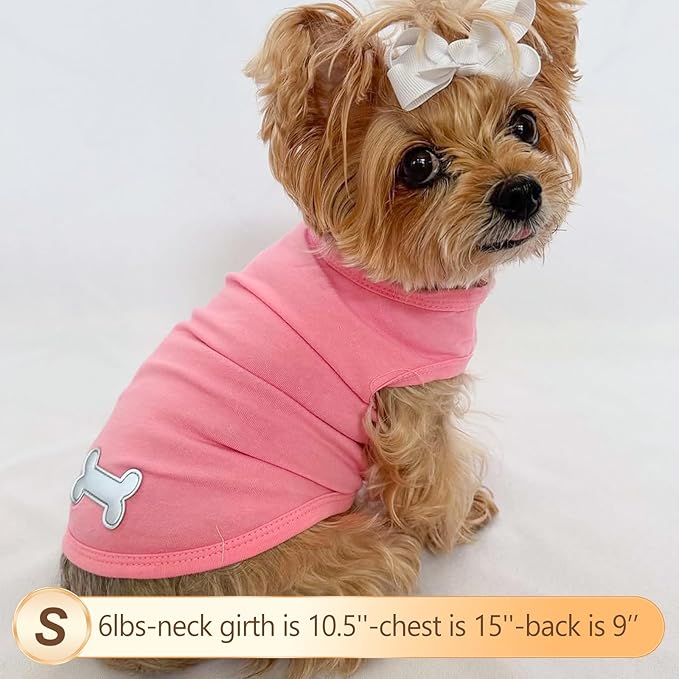 KYEESE 2Pack Dog Shirts Striped T Shirt Soft Tee for Small Dogs Cotton Tank Top Lightweight Sleeveless Vest Dog Clothes, Small,Pink+Striped