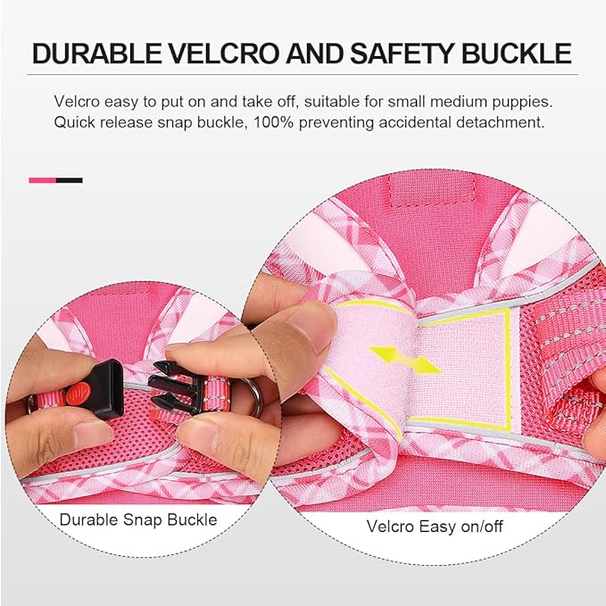 Mercano Soft Mesh Dog Harness and Leash Set, No-Chock Step-in Reflective Breathable Lightweight Easy Walk Vest Harnesses with Safety Buckle for Small Dogs, Cats (M, Fuchsia)