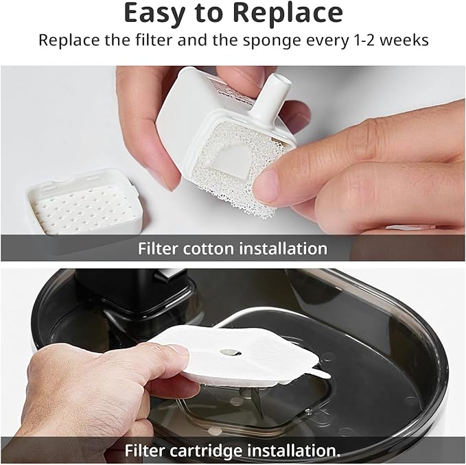 9+9 Pack Cat Water Fountain Filter & Sponges for 152oz/4.5L Wireless Cat Water Fountain,Triple Filtration System for PTM-643 models