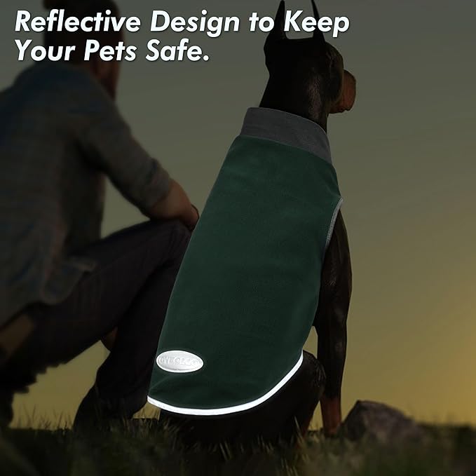 cyeollo 2 Pack Fleece Dog Sweaters for Small Dogs Reflective Doggie Vest Pullover Sweatshirt Stretchy Pet Jacket Small Dog Clothes Boy Coats Size L Green & Grey