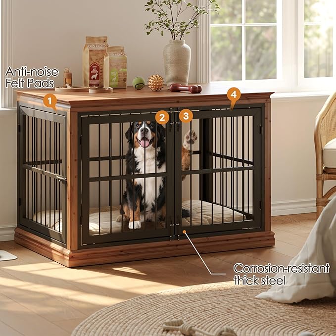 48 in Dog Crate Furniture for Dogs- Solid Wood Large Dog Crate Sideboard and TV Stand, Large Wood Kennel-((Brown+Black)