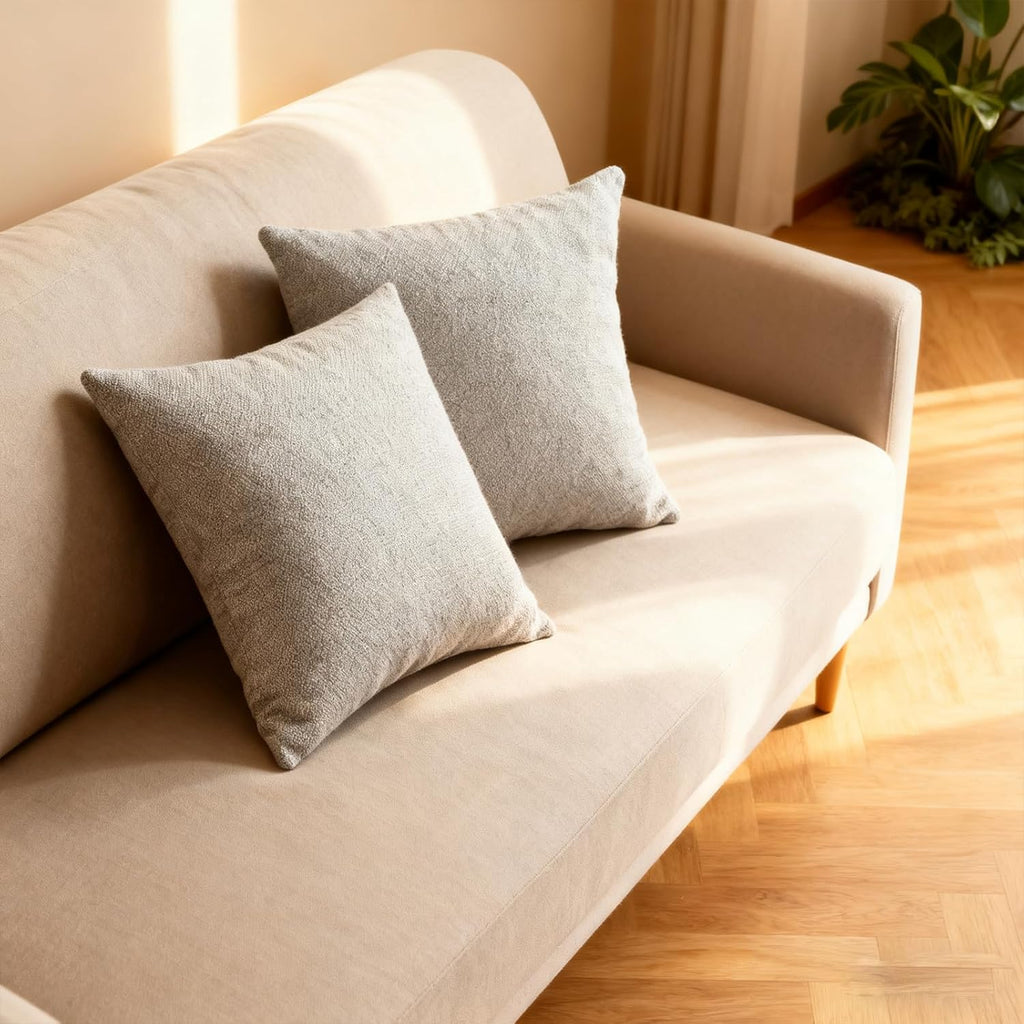 Throw Couch Pillow with Insert 18x18 Inches Set of 2 Square, Cute Modern Home Fall Decor for Living Room Sofa Bed Cushion Accent Case, Anthropologie Style Home Decor (Pearl Gray #P2-09)