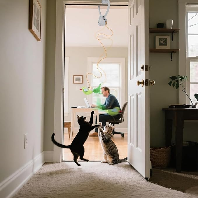 Interactive Cat Toys for Indoor Cats Automatic Electric Flying Bird Feather Mouse Toy - Best Kitten & Adult Cat Enrichment Mouse cat Toy Hanging Electric Kitty Toys for Bored Cats