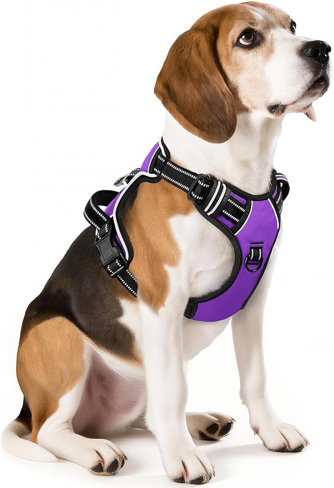 HEELE Dog Harness, No Pull Adjustable Padded Reflective Harness for Small Medium Large Dogs with Handle for Walking Training, Purple, M